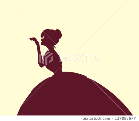 一位身著長裙的女子,一位公主,伸出手,身影若隱若現。 一位身著長裙的女子,一位公主,伸出手,身影若隱若現。 137885677