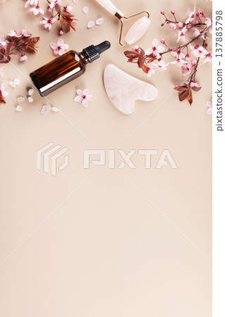 Natural Skincare Flat Lay with Essential Oil and Gua Sha Natural Skincare Flat Lay with Essential Oil and Gua Sha 137885798
