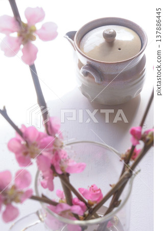 日式風格圖片[萩燒茶道用具與梅枝] 137886445