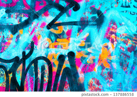 Cyan and Pink Graffiti Wall Grunge Texture Cyan and Pink Graffiti Wall Grunge Texture 137886558