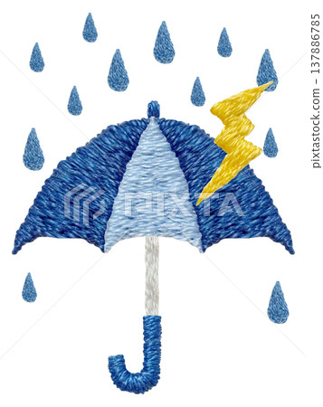 [Umbrella, Rain, and Thunder] Hand-embroidered illustration material 137886785