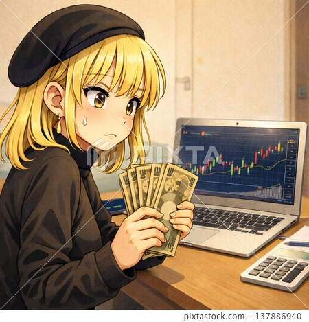 一位女士對她的首次投資感到緊張。 (漫畫由生成式人工智慧創作) 一位女士對她的首次投資感到緊張。 (漫畫由生成式人工智慧創作) 137886940