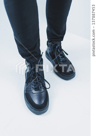 Men's casual shoes in black color made of genuine leather, men on shoes in black lace shoes. High quality photo Men's casual shoes in black color made of genuine leather, men on shoes in black lace shoes. High quality photo 137887453