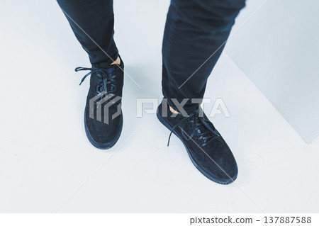Men's casual shoes in black color made of genuine leather, men on shoes in black lace shoes. High quality photo Men's casual shoes in black color made of genuine leather, men on shoes in black lace shoes. High quality photo 137887588