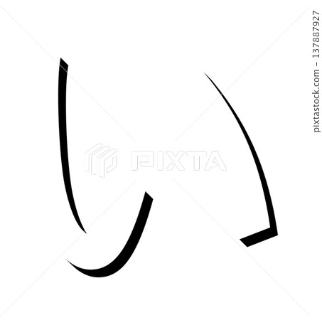 一個帶有陰影設計的黑色立體平假名“い”，一個帶有陰影的黑色“い”字形字體，以立體字符的形式呈現。 137887927