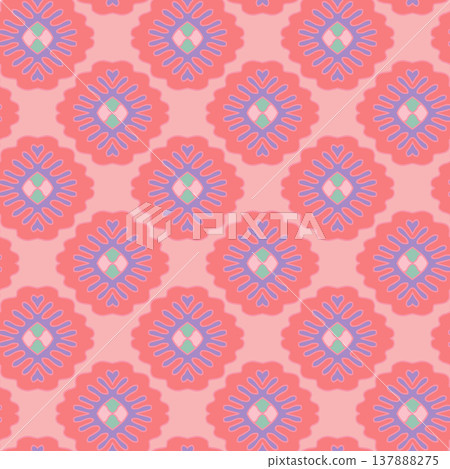 Symmetrical Folk Floral Bloom Coral Pattern Symmetrical Folk Floral Bloom Coral Pattern 137888275