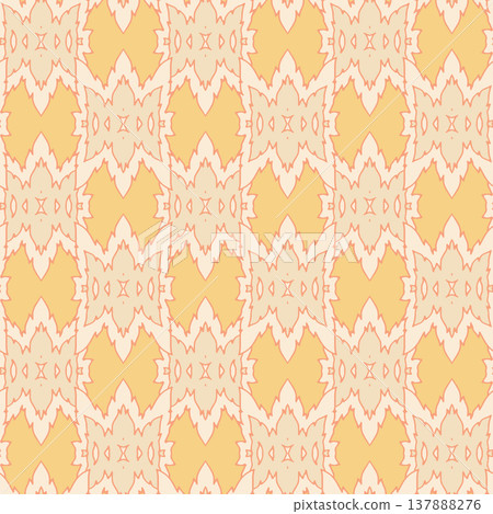 Peach Abstract Geometric Ikat Tile Pattern 137888276