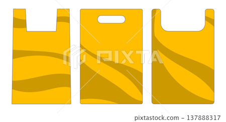 Yellow plastic and paper shopping bags icons set. Vector illustration isolated on white background. 137888317