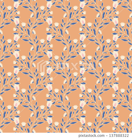 Delicate Blue Wildflower Meadow Peach Print 137888322