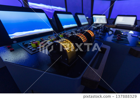 Captains bridge control panel. Marine navigation simulator Captains bridge control panel. Marine navigation simulator 137888329
