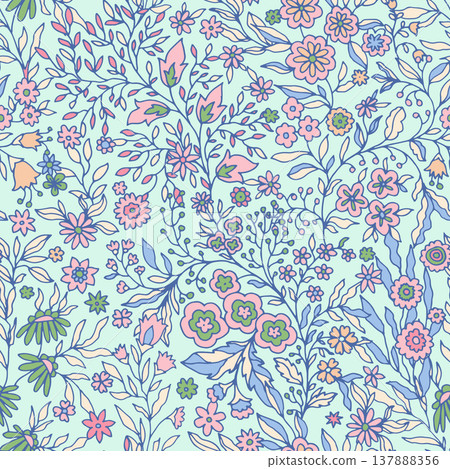 Whimsical Wildflower Meadow Mint Textile Art 137888356