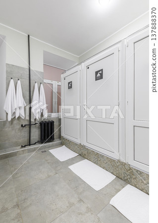 Modern Shared Bathroom in Hostel with Private Shower Cabins 137888370