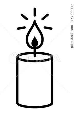 Burning candle icon illustration, simple flame symbol with glowing light, minimal outline candle design for meditation relaxation spa wellness concept, decorative element for calm and peaceful mood 137888457