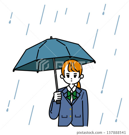 一名女學生撐傘 一名女學生撐傘 137888541