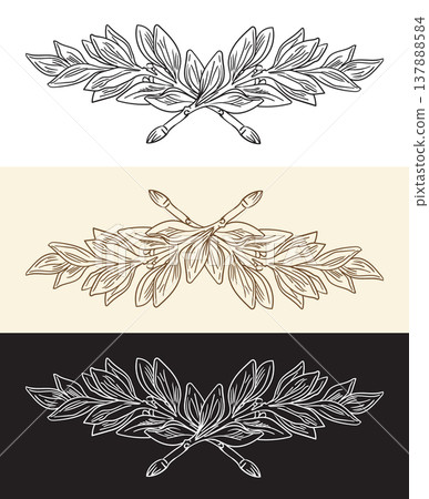Set of three colors hand drawing laurel tree branch vector illustration Set of three colors hand drawing laurel tree branch vector illustration 137888584