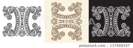 Set of design elements ornate engraved baroque vector illustration 137888587