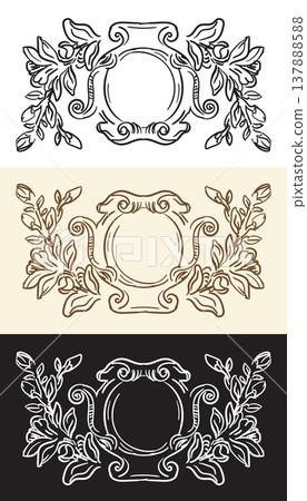Set of decorative hand drawing filigree frame with leaves vector Set of decorative hand drawing filigree frame with leaves vector 137888588