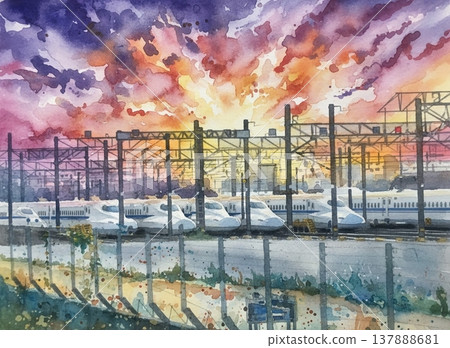 Early morning Shinkansen train depot 3 137888681