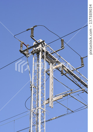Railway Power Infrastructure with Steel Support and Lines Railway Power Infrastructure with Steel Support and Lines 137889034