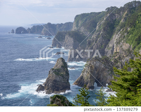 Cliffs and precipices viewed from Kitayamazaki, Sanriku Geopark, Sanriku Reconstruction National Park Cliffs and precipices viewed from Kitayamazaki, Sanriku Geopark, Sanriku Reconstruction National Park 137889279