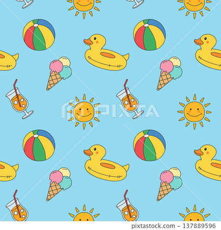 Summer seamless pattern pool party fun beach time. 137889596