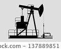 Black silhouette of an oil pumping jack. Vector image of an oil pumping station. 137889851