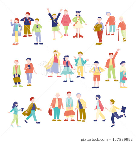 A set of illustrations of people waiting to meet up. A set of illustrations of people waiting to meet up. 137889992