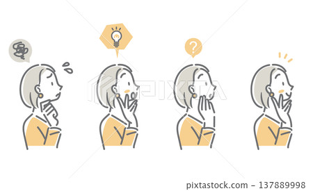Japanese woman's facial expression variations avatar set Simple and stylish line art illustrations Japanese woman's facial expression variations avatar set Simple and stylish line art illustrations 137889998