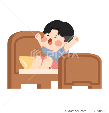 Child Yawning in Bed Sleepy Morning Child Yawning in Bed Sleepy Morning 137890596