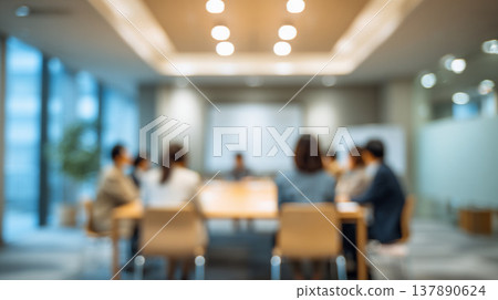Blurred images of Japanese business meetings and conference room backgrounds. Blurred images of Japanese business meetings and conference room backgrounds. 137890624