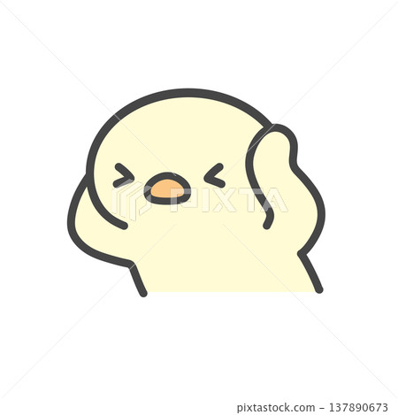 A hand-drawn illustration of a chick holding its head in distress, signifying stress and anxiety. 137890673