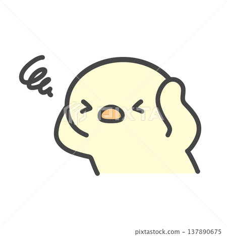 A hand-drawn illustration of a chick holding its head in frustration, expressing stress, anxiety, and worries. A hand-drawn illustration of a chick holding its head in frustration, expressing stress, anxiety, and worries. 137890675