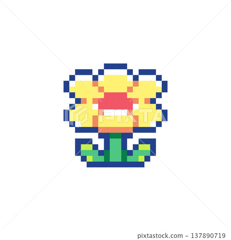 Pixel Art Daisy Flower Icon. Retro 8 Bit Yellow Pixel Flower Blossom Vector Illustration for Game Assets, UI, Stickers and Spring Design Pixel Art Daisy Flower Icon. Retro 8 Bit Yellow Pixel Flower Blossom Vector Illustration for Game Assets, UI, Stickers and Spring Design 137890719