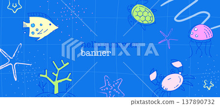 Hello Summer Marine Life Banner 137890732