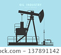 Oil production station. Oil pump jack in flat style on a blue background. 137891142