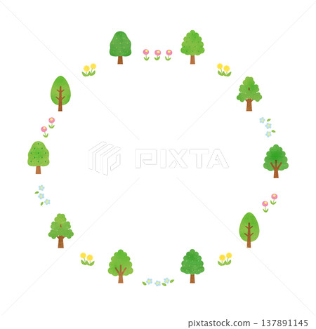 Cute tree and flower frame 2 137891145