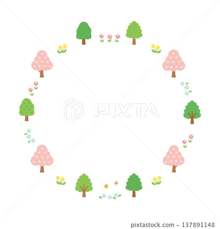 Cute tree and flower frame 3 vectors Cute tree and flower frame 3 vectors 137891148