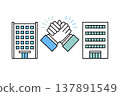 An illustration depicting companies and businesses joining hands through mergers and cooperation. 137891549