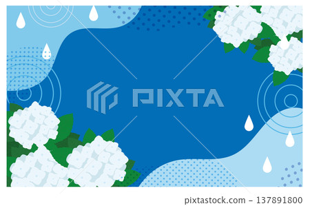 以繡球花和雨滴為主題的背景框，非常適合雨季。 137891800