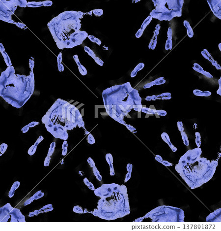 Blue Handprints on Black Background Blue Handprints on Black Background 137891872
