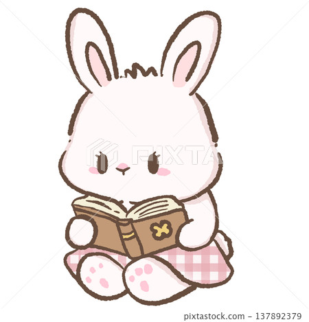Cute bunny reading small book cozy bookish illustration pastel kawaii bunny clipart for planners stickers digital download Cute bunny reading small book cozy bookish illustration pastel kawaii bunny clipart for planners stickers digital download 137892379