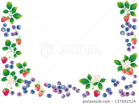 Watercolor-style frame of fresh blueberries and strawberries Watercolor-style frame of fresh blueberries and strawberries 137892524