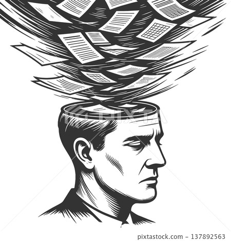 Open Mind Overflowing With Documents Illustration 137892563