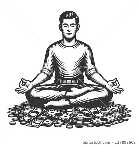 Man Meditating on Pile Money vector illustration Man Meditating on Pile Money vector illustration 137892602