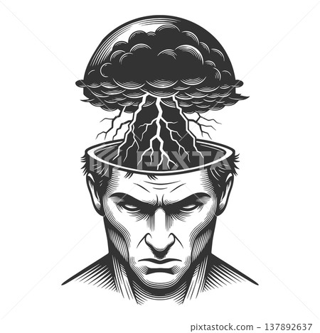 Storm Cloud Inside Human Head Mental Chaos vector 137892637