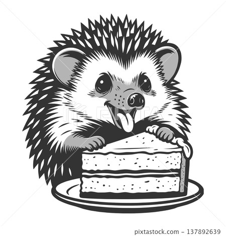 Cute Hedgehog Eating Cake Dessert Animal vector Cute Hedgehog Eating Cake Dessert Animal vector 137892639