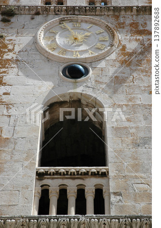 Clock Tower and Bell Tower of Saint Marks Cathedral in Korcula Clock Tower and Bell Tower of Saint Marks Cathedral in Korcula 137892688