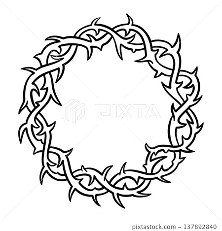 Woven crown of thorns, placed on the head of Jesus, during the events leading up to his crucifixion, as an instrument of the Passion, to cause him pain, and to mock his claim of authority. Vector Woven crown of thorns, placed on the head of Jesus, during the events leading up to his crucifixion, as an instrument of the Passion, to cause him pain, and to mock his claim of authority. Vector 137892840