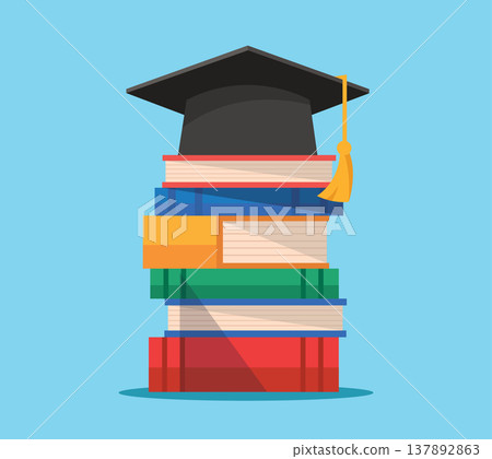 Graduation Cap with stack of books vector illustration 137892863