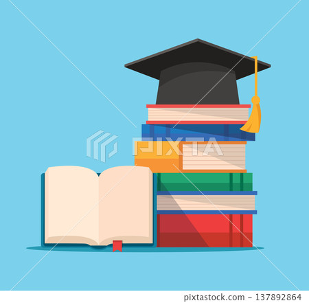 Graduation Cap with stack of books vector illustration Graduation Cap with stack of books vector illustration 137892864